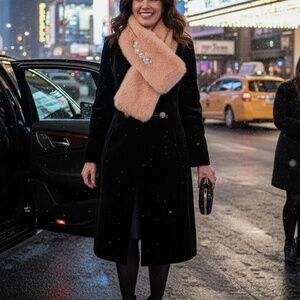 B024  Peach Faux Fur Scarf Pearl Embellishment elegant feminine  Cozy Neck Wrap